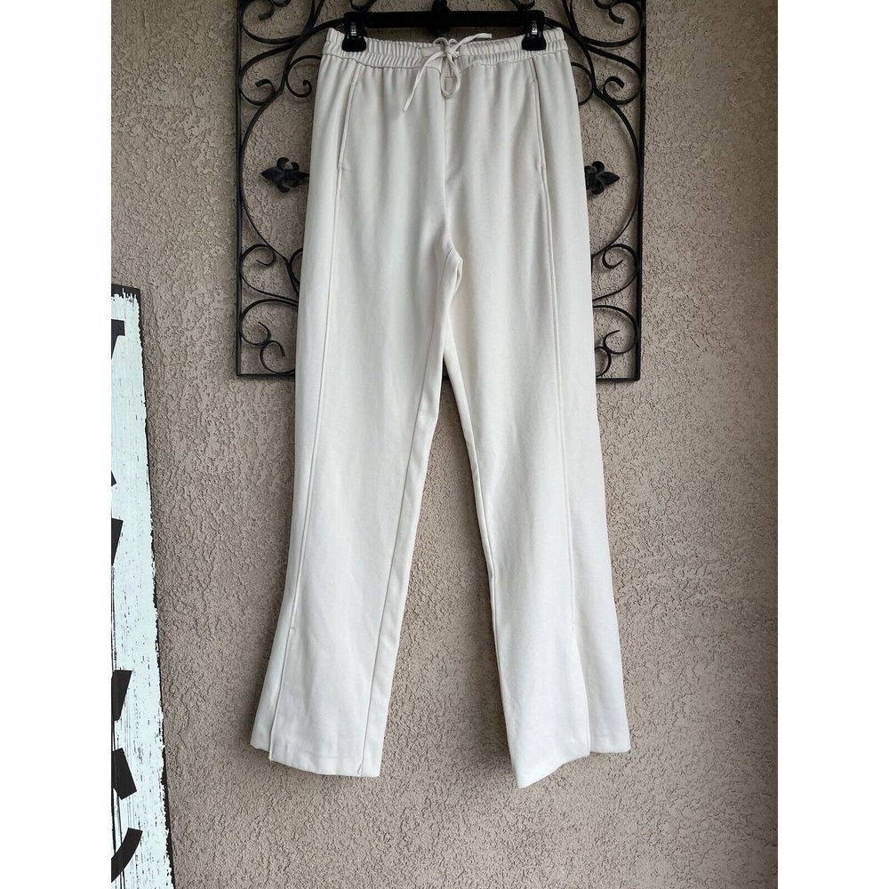 Zara Straight Leg Trouser Split Hem - Size Small Tall - Ivory